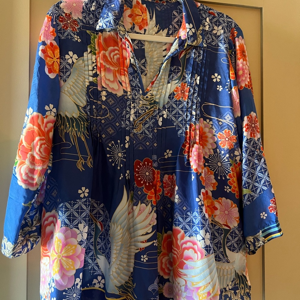 Johnny Was Blue and Orange Boxy Blouse